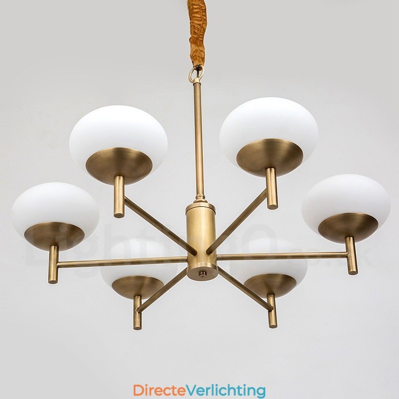 6-lichts retro rustieke luxe messing hanglamp kroonluchter met glazen kap
