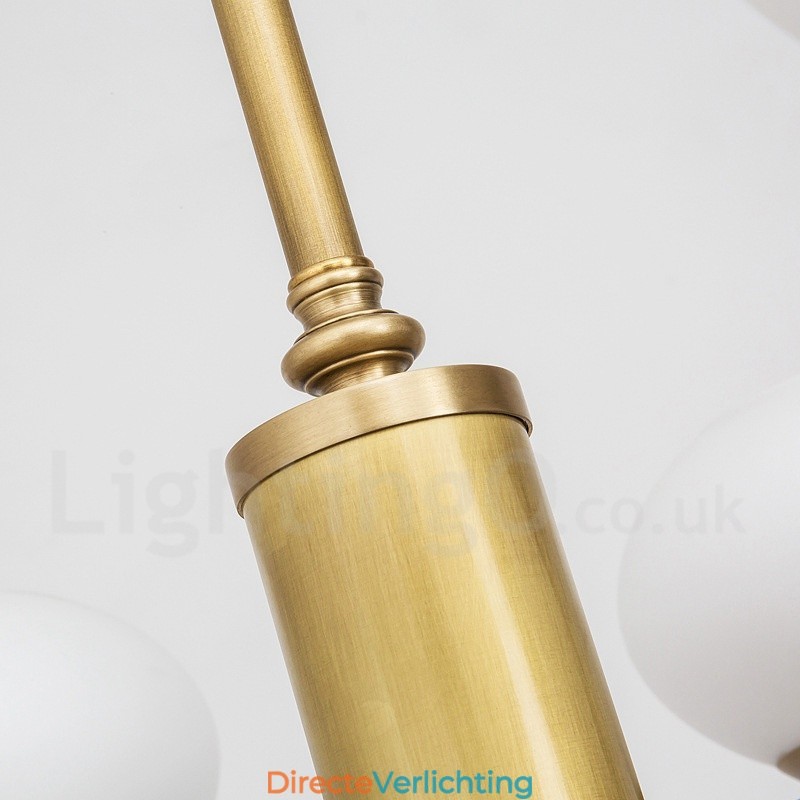 6-lichts retro rustieke luxe messing hanglamp kroonluchter met glazen kap