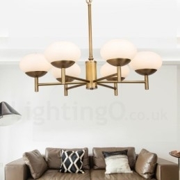 6-lichts retro rustieke luxe messing hanglamp kroonluchter met glazen kap