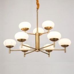 9-lichts retro rustieke luxe messing hanglamp kroonluchter met glazen kap