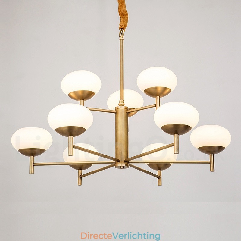 9-lichts retro rustieke luxe messing hanglamp kroonluchter met glazen kap