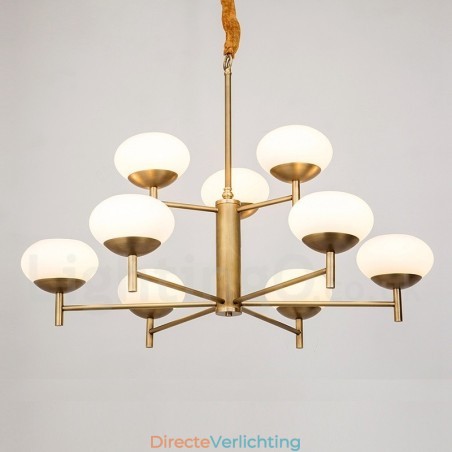 9-lichts retro rustieke luxe messing hanglamp kroonluchter met glazen kap 9-lichts retro rustieke luxe messing hanglamp kroonluchter met glazen kap