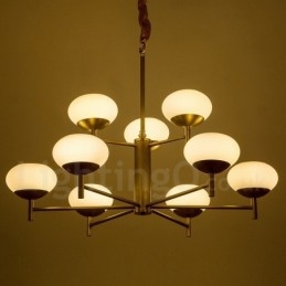 9-lichts retro rustieke luxe messing hanglamp kroonluchter met glazen kap