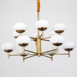 12 Licht Retro Rustieke Luxe Messing Hanglamp Kroonluchter met Glazen Kap