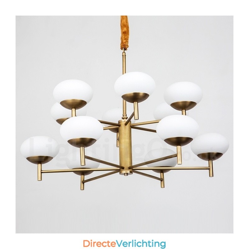12 Licht Retro Rustieke Luxe Messing Hanglamp Kroonluchter met Glazen Kap