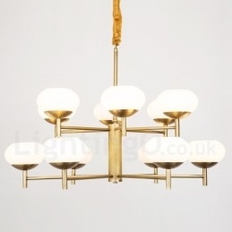 12 Licht Retro Rustieke Luxe Messing Hanglamp Kroonluchter met Glazen Kap