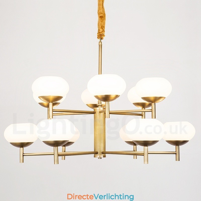 12 Licht Retro Rustieke Luxe Messing Hanglamp Kroonluchter met Glazen Kap
