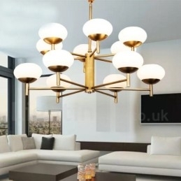 12 Licht Retro Rustieke Luxe Messing Hanglamp Kroonluchter met Glazen Kap