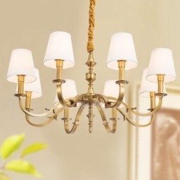 8-lichts retro rustieke luxe messing hanglamp kroonluchter met stoffen kap