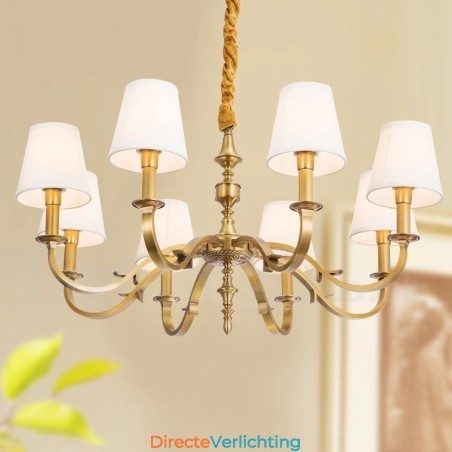8-lichts retro rustieke luxe messing hanglamp kroonluchter met stoffen kap 8-lichts retro rustieke luxe messing hanglamp kroonluchter met stoffen kap