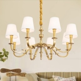 8-lichts retro rustieke luxe messing hanglamp kroonluchter met stoffen kap