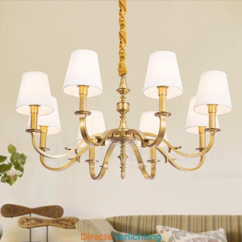8-lichts retro rustieke luxe messing hanglamp kroonluchter met stoffen kap