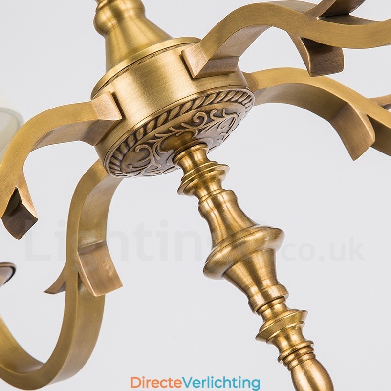 8-lichts retro rustieke luxe messing hanglamp kroonluchter met stoffen kap