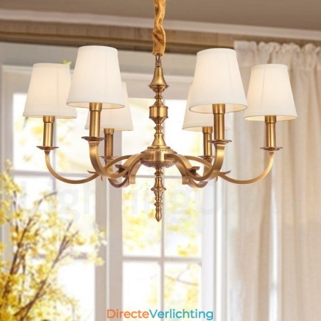 6-lichts retro rustieke luxe messing hanglamp kroonluchter met stoffen kap 6-lichts retro rustieke luxe messing hanglamp kroonluchter met stoffen kap