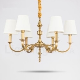 6-lichts retro rustieke luxe messing hanglamp kroonluchter met stoffen kap