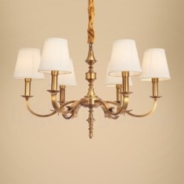 6-lichts retro rustieke luxe messing hanglamp kroonluchter met stoffen kap
