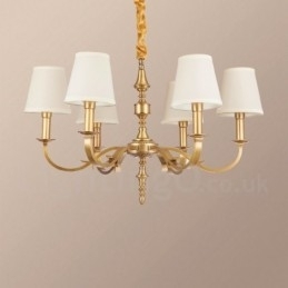 6-lichts retro rustieke luxe messing hanglamp kroonluchter met stoffen kap