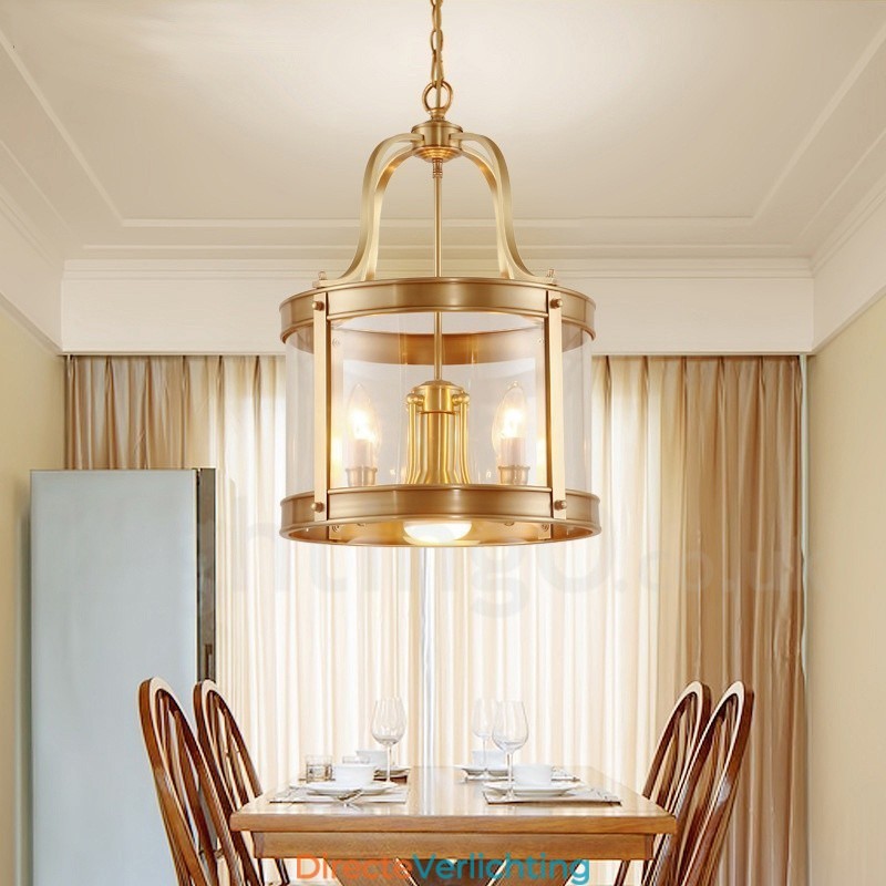 5-lichts retro rustieke luxe messing hanglamp kroonluchter met glazen kap