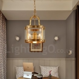 5-lichts retro rustieke luxe messing hanglamp kroonluchter met glazen kap