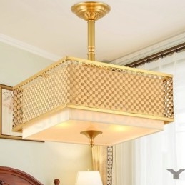 4-lichts retro rustieke luxe messing hanglamp kroonluchter met stoffen kap