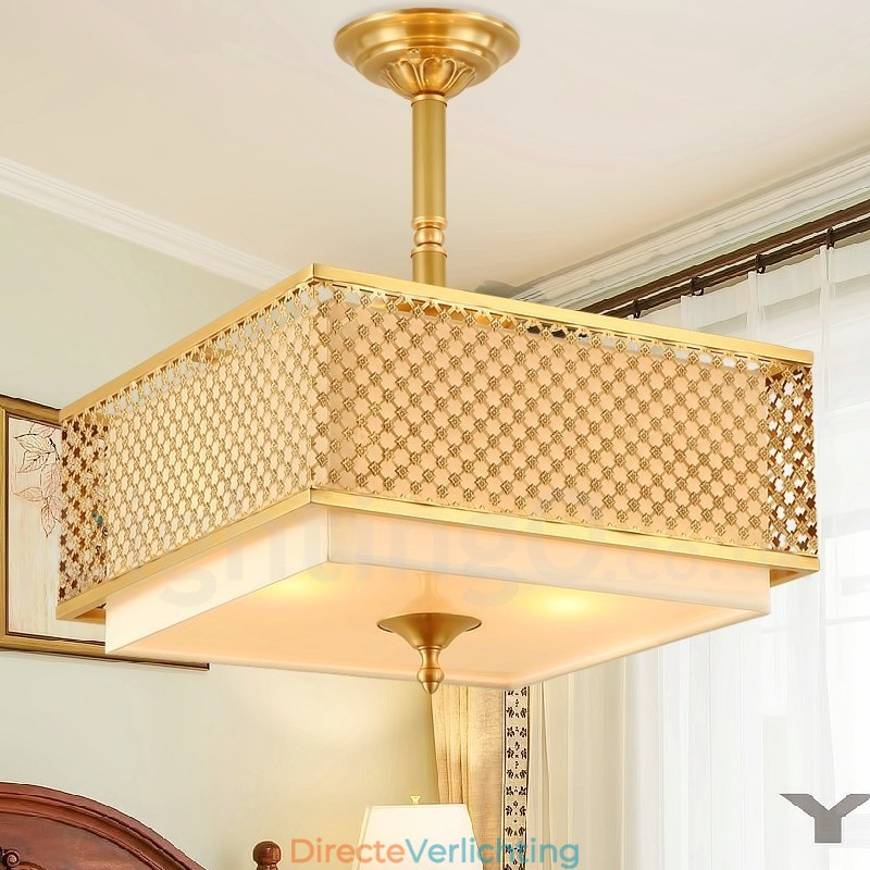 4-lichts retro rustieke luxe messing hanglamp kroonluchter met stoffen kap
