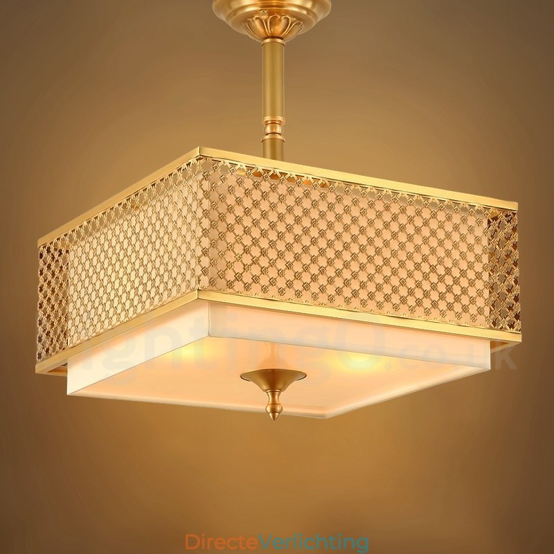 4-lichts retro rustieke luxe messing hanglamp kroonluchter met stoffen kap