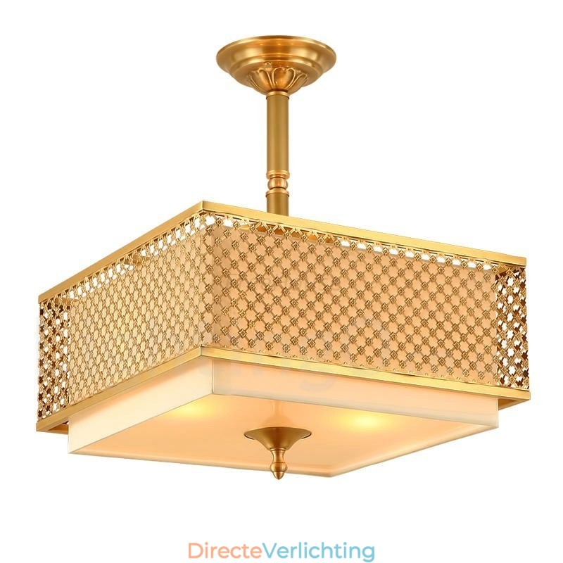 4-lichts retro rustieke luxe messing hanglamp kroonluchter met stoffen kap