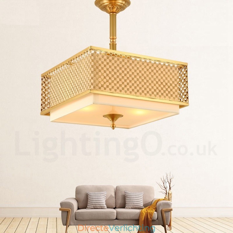 4-lichts retro rustieke luxe messing hanglamp kroonluchter met stoffen kap