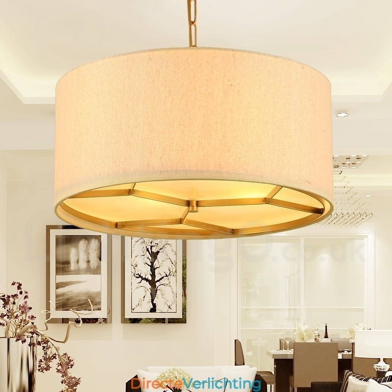 4-lichts retro rustieke luxe messing hanglamp kroonluchter met stoffen kap