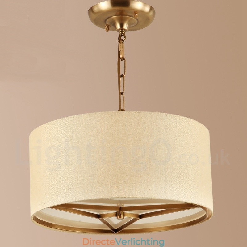 4 Lichte trommel Retro Rustieke Luxe Messing Hanglamp Kroonluchter met Stoffen Kap