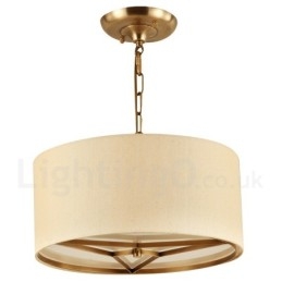 4 Lichte trommel Retro Rustieke Luxe Messing Hanglamp Kroonluchter met Stoffen Kap
