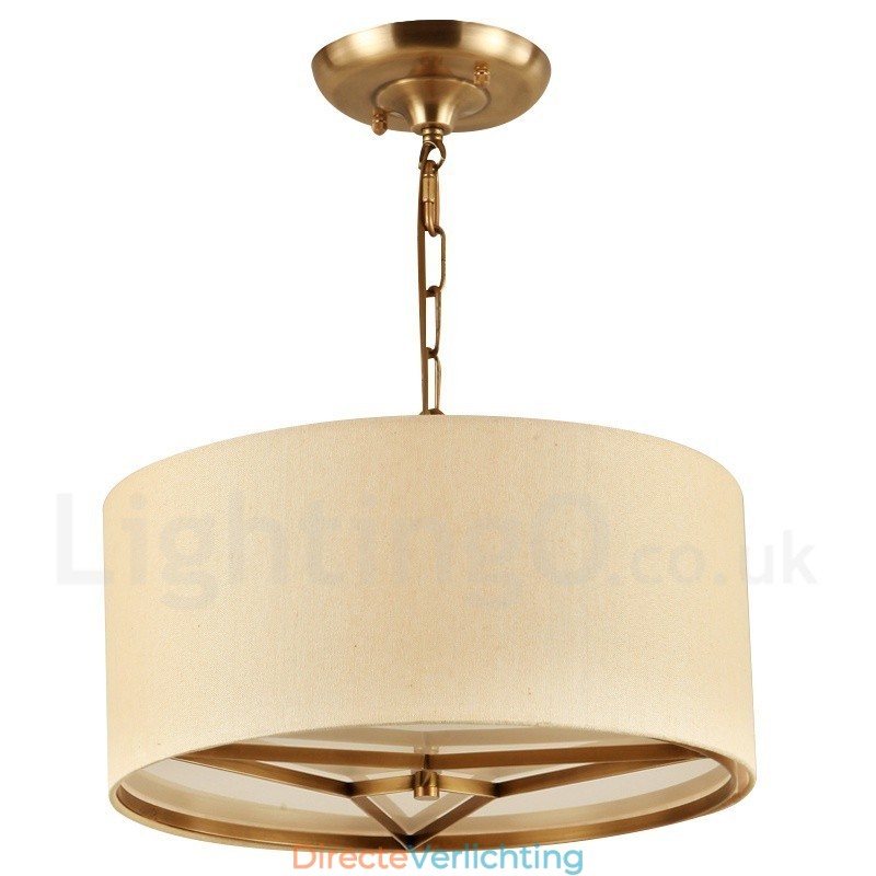 4 Lichte trommel Retro Rustieke Luxe Messing Hanglamp Kroonluchter met Stoffen Kap
