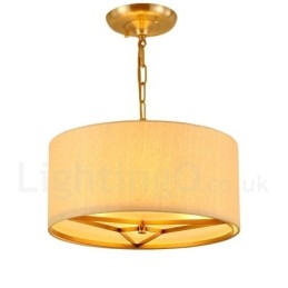 4 Lichte trommel Retro Rustieke Luxe Messing Hanglamp Kroonluchter met Stoffen Kap