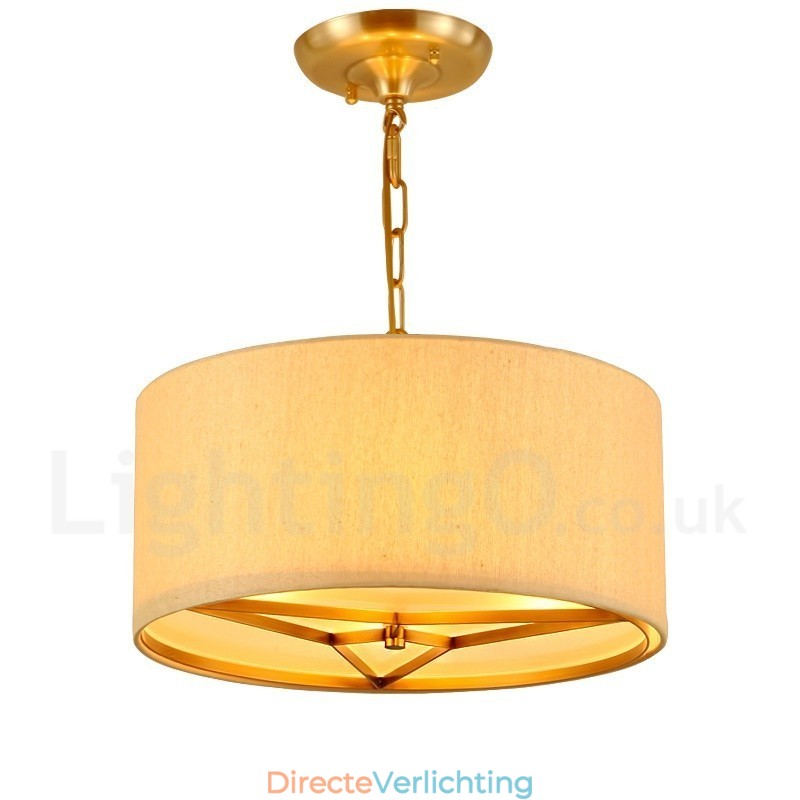 4 Lichte trommel Retro Rustieke Luxe Messing Hanglamp Kroonluchter met Stoffen Kap