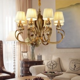 8-lichts retro rustieke luxe messing hanglamp kroonluchter met stoffen kap