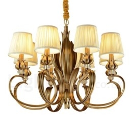 8-lichts retro rustieke luxe messing hanglamp kroonluchter met stoffen kap