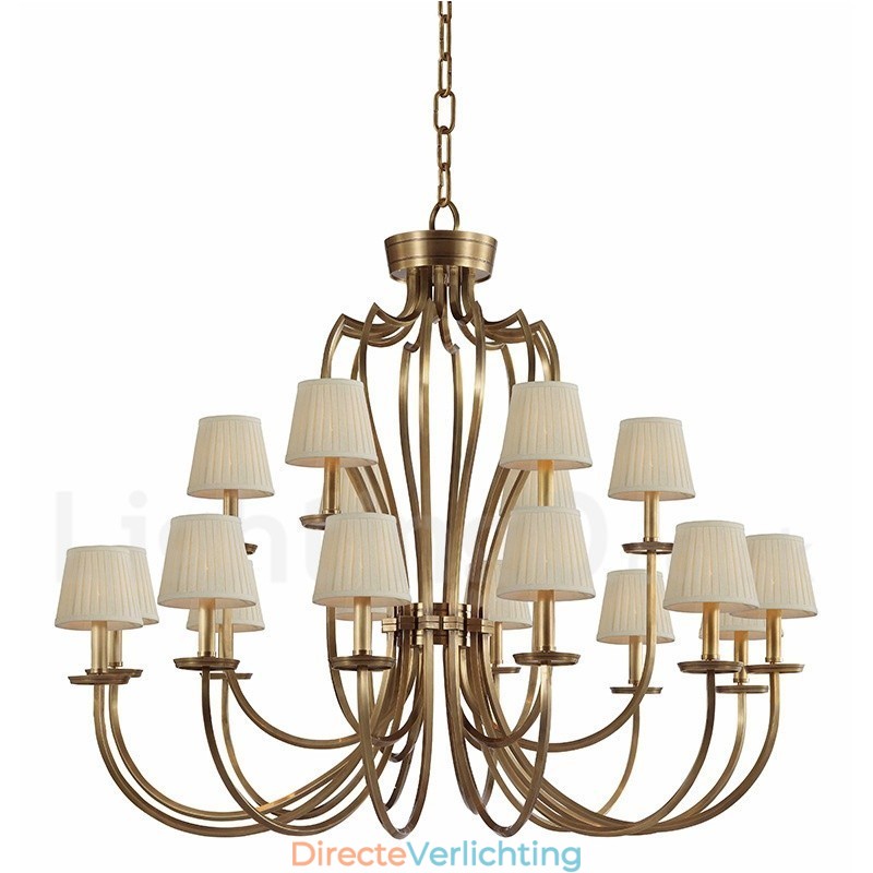 18 Lichts Retro Rustieke Luxe Messing Hanglamp Kroonluchter met Stoffen Kap