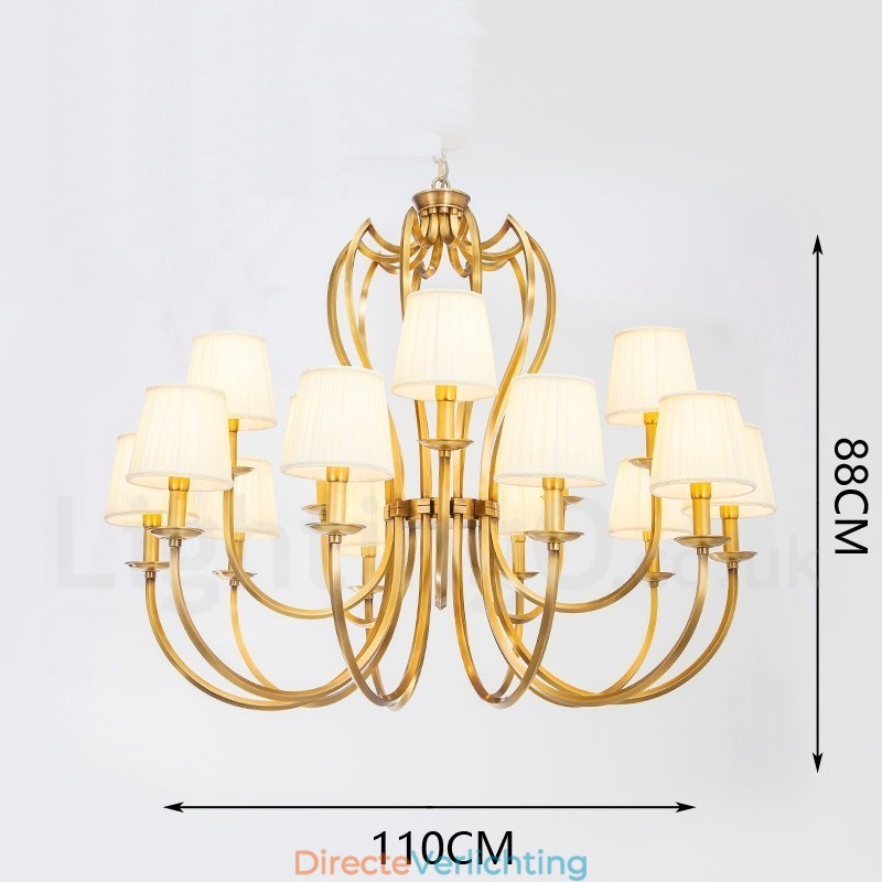 18 Lichts Retro Rustieke Luxe Messing Hanglamp Kroonluchter met Stoffen Kap