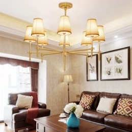 8-lichts retro rustieke luxe messing hanglamp kroonluchter met stoffen kap