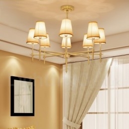 8-lichts retro rustieke luxe messing hanglamp kroonluchter met stoffen kap
