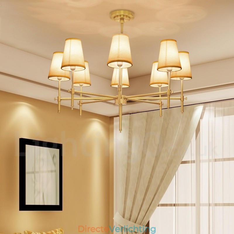8-lichts retro rustieke luxe messing hanglamp kroonluchter met stoffen kap