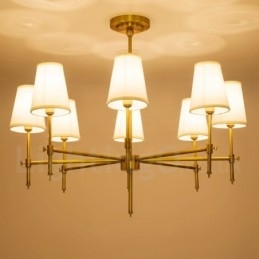 8-lichts retro rustieke luxe messing hanglamp kroonluchter met stoffen kap