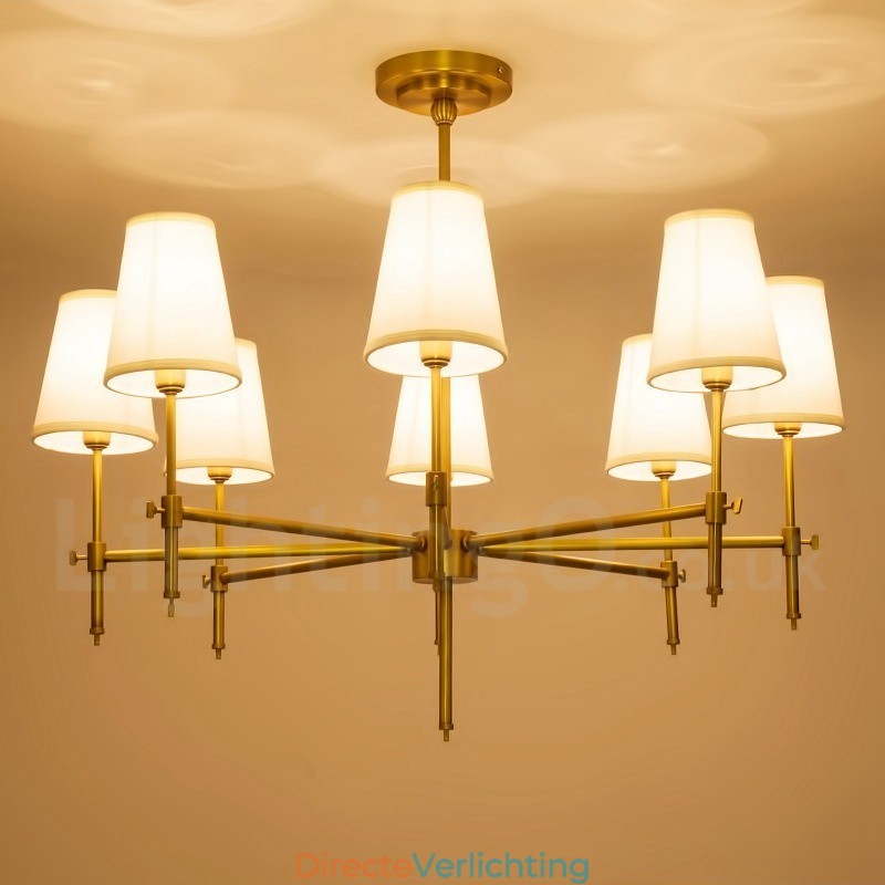 8-lichts retro rustieke luxe messing hanglamp kroonluchter met stoffen kap