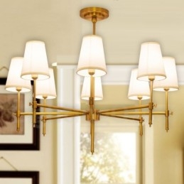 8-lichts retro rustieke luxe messing hanglamp kroonluchter met stoffen kap