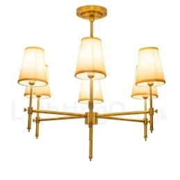 6-lichts retro rustieke luxe messing hanglamp kroonluchter met stoffen kap