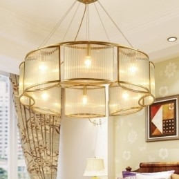 8-lichts retro rustieke luxe messing hanglamp kroonluchter met glazen kap