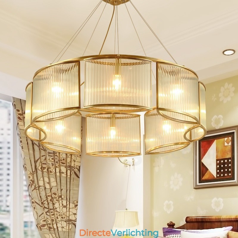 8-lichts retro rustieke luxe messing hanglamp kroonluchter met glazen kap