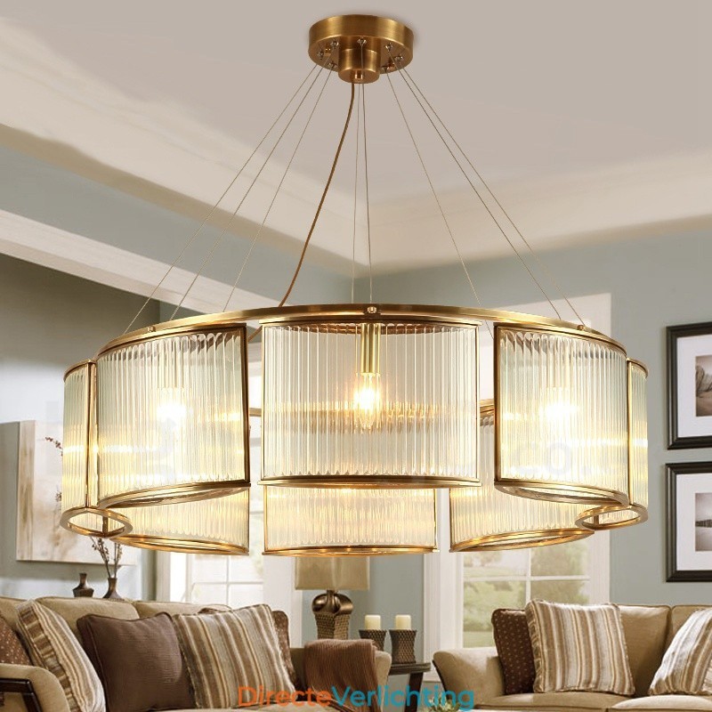 8-lichts retro rustieke luxe messing hanglamp kroonluchter met glazen kap