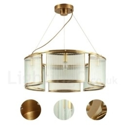 6-lichts retro rustieke luxe messing hanglamp kroonluchter met glazen kap