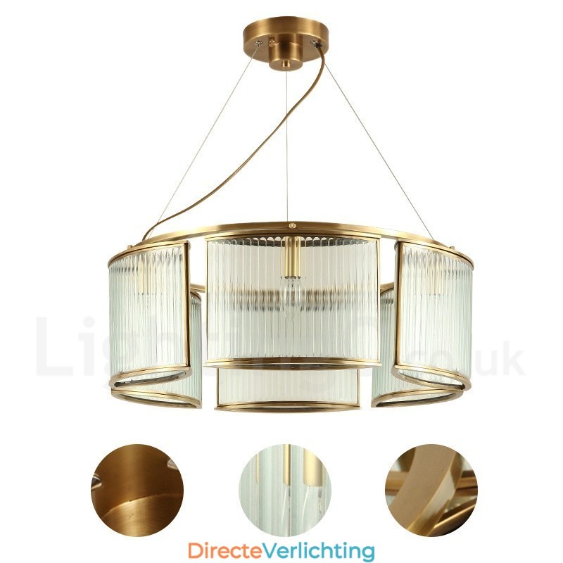 6-lichts retro rustieke luxe messing hanglamp kroonluchter met glazen kap